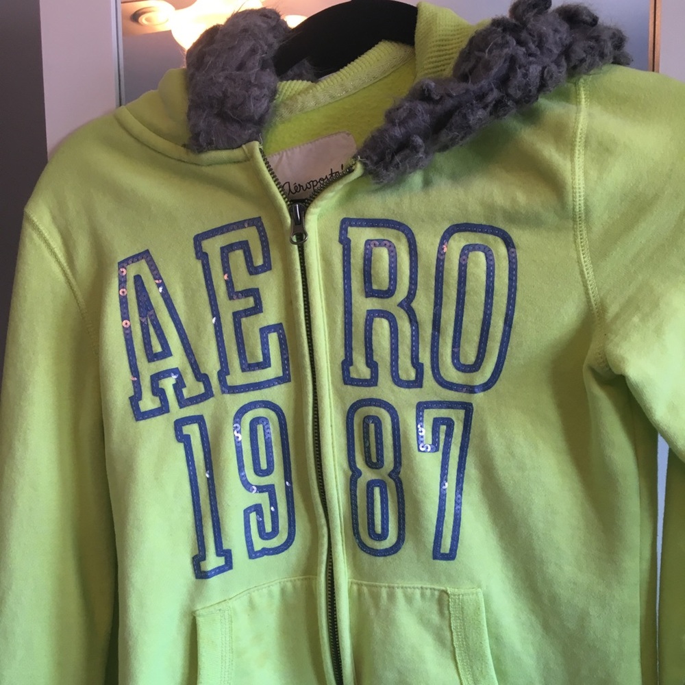 Aero postale highlighter yellow zip up hoodie